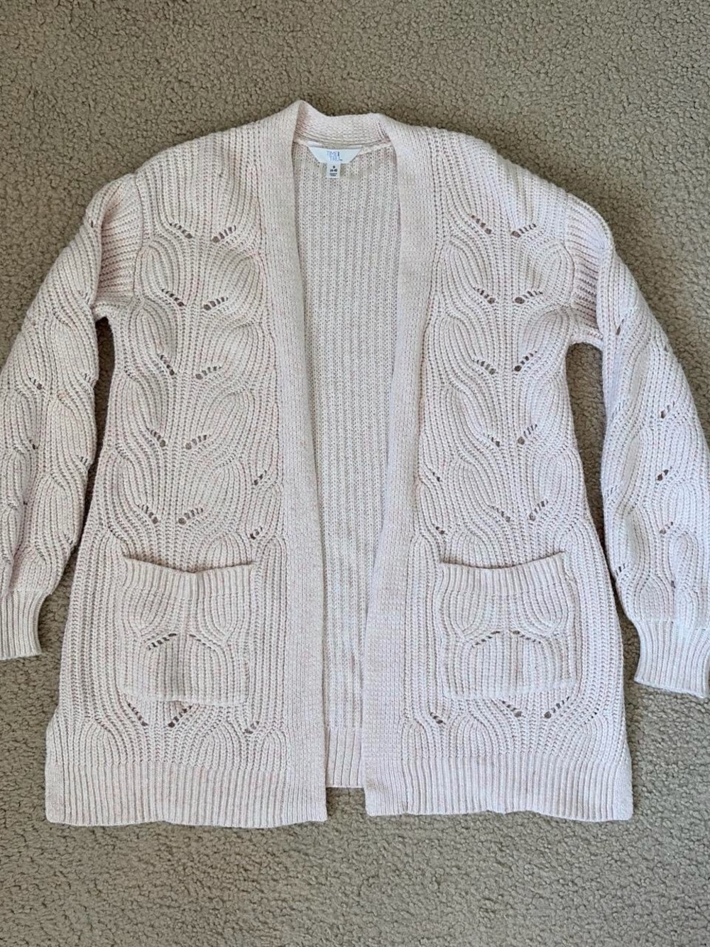 Time and Tru Light Pink Open-Front Knit Cardigan